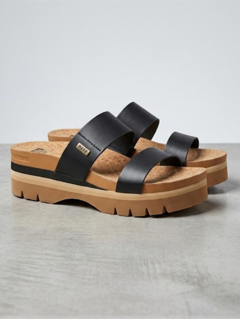 NEW! Reef Women's Black Cork Platform Slide Sandals sz 8